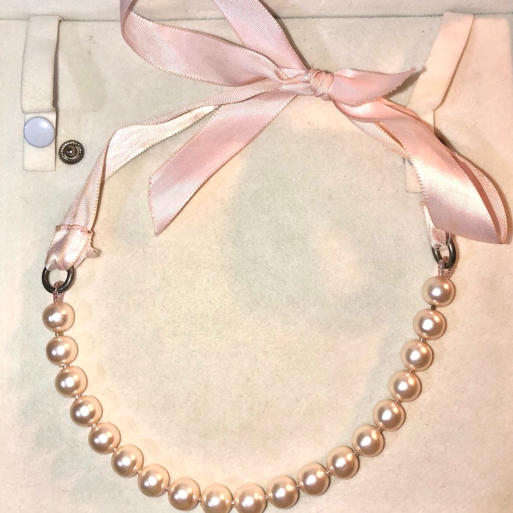 Large Pink Pearl Ribbon Necklace Choker Collar  Headband Vintage
